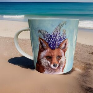 Vicki Sawyer Beatrice Fox with Lupine Coffee Mug Bone China Whimsical Colorful